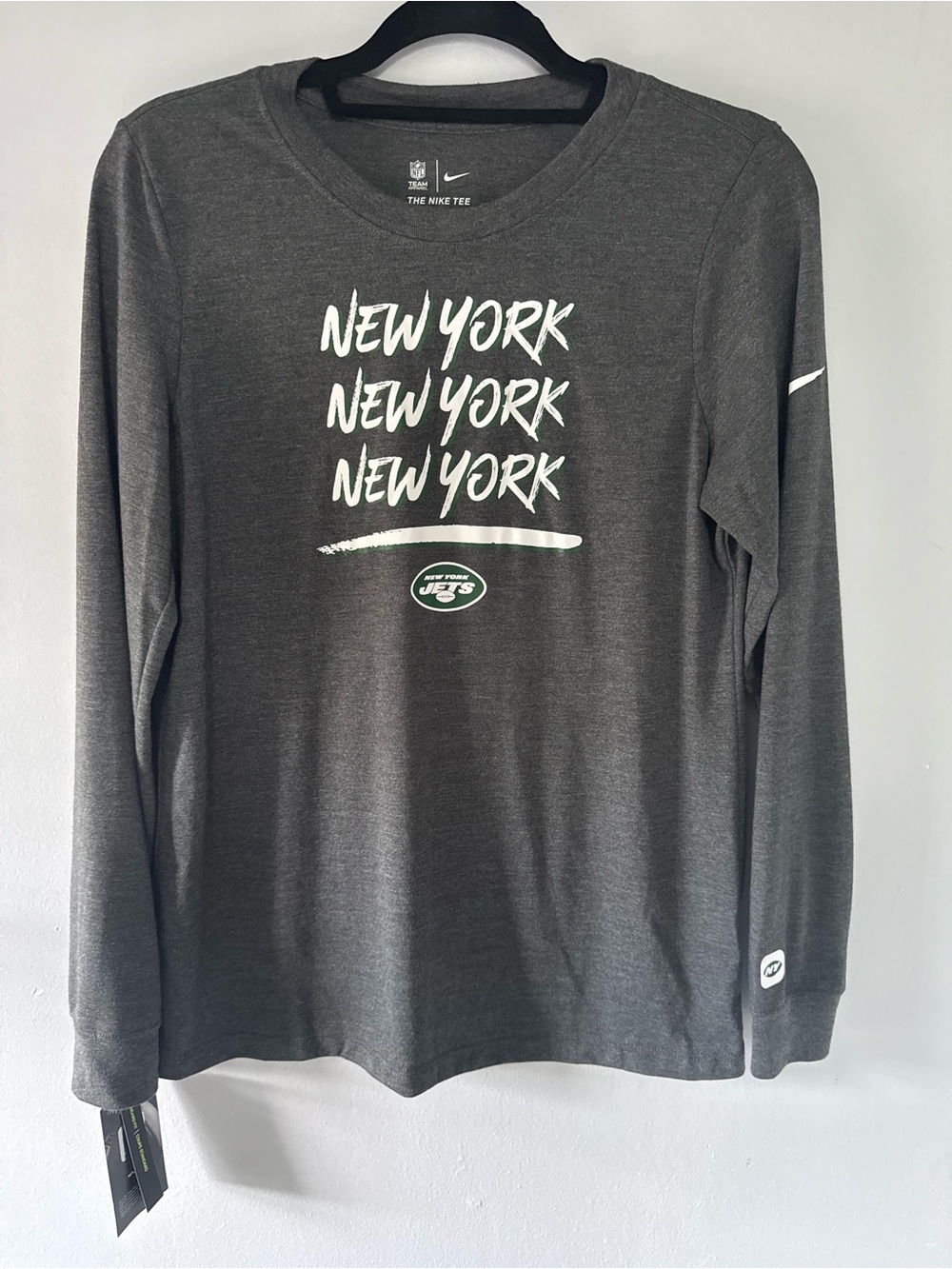 Nike NFL New York Jets Gray Long Sleeve Graphic Tee NWT